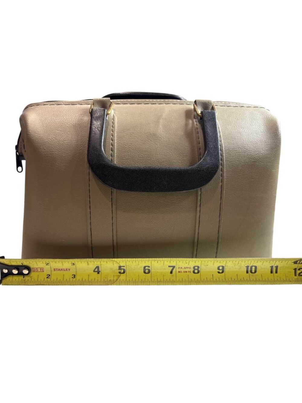 Vintage Tan & Black Faux Leather Handbag Zipper Closure By Service Mfg. Corp. Me - Picture 11 of 12